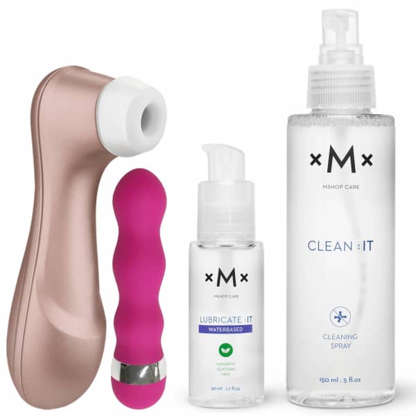 Satisfyer Pro 2 med vibrator, glidecreme og rengøring