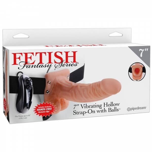 7" Vibrating Hollow Strap-On with balls