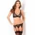 3pc Lux Lace Garter Set Black