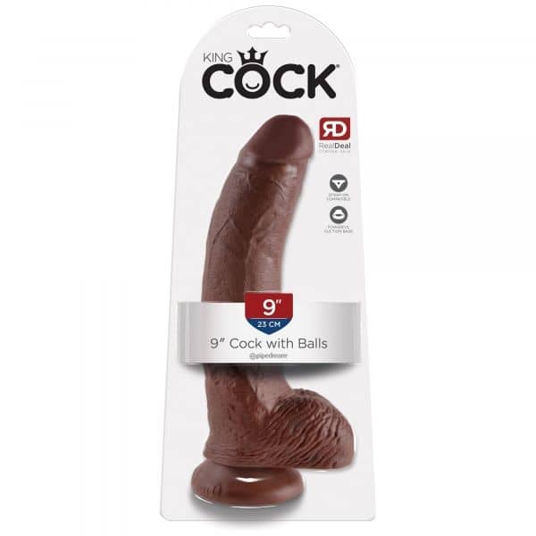 King Cock 9inch Cock With Balls Brown