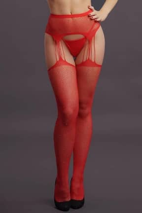 Alle Le Désir - Suspender Rhinestone Pantyhose Red OS