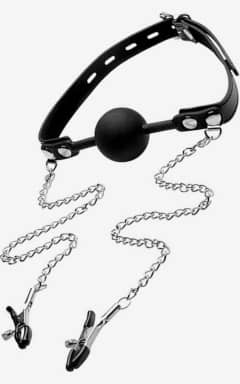 BDSM / Fetisch Silicone Ball Gag with Nipple Clamps