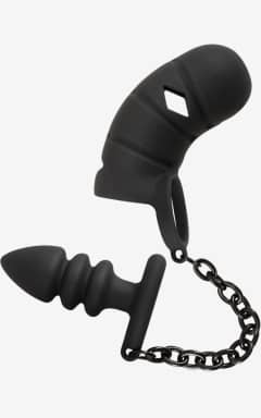BDSM fest Cock Cage With Butt Plug Black