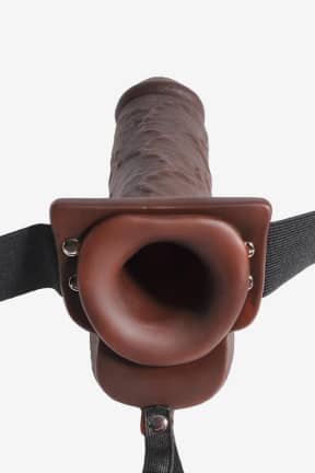 Anal Dildo Hollow Squirting Strap On W. Balls 9 Inch Tan