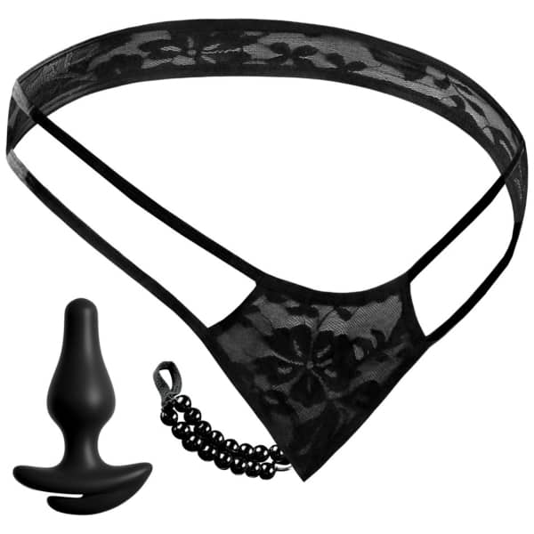 Crotchless Pleasure Pearls Black S-L