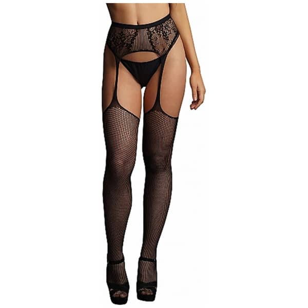 Le Désir Fishnet and Lace Garterbelt Stockings OS