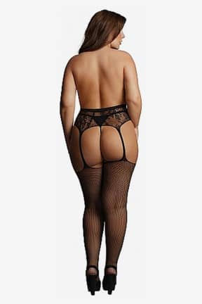 Lingeri Le Désir Fishnet and Lace Garterbelt Stockings OSX - Bodystockings