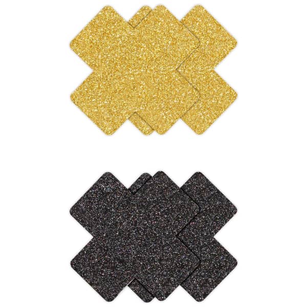 Glitter Cross Pasties Black & Gold 2 Pair