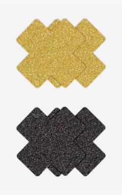 Brystklemmer & Ticklers Glitter Cross Pasties Black & Gold 2 Pair 