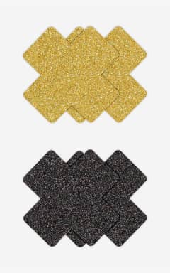 Kropssmykker Glitter Cross Pasties Black & Gold 2 Pair