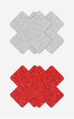Kropssmykker Glitter Cross Pasties Silver & Red 2 Pair