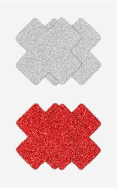 Lingeri Glitter Cross Pasties Silver & Red 2 Pair 