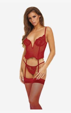 Lingeri V Wire Corset And G Set Red