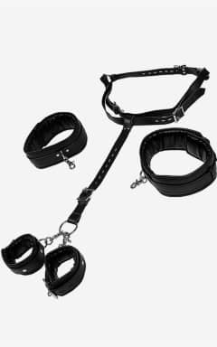 Nyheder Body Harness With Thigh And Hand Cuffs Black