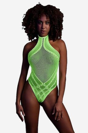 Lingeri Glow In The Dark Body With Halter Neck Green