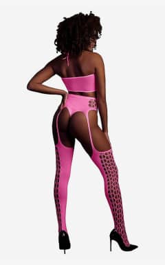 Sexet Lingerie Glow In The Dark Two Piece With Crop Top And Stockings Pink