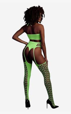 Lingeri Glow In The Dark Two Piece With Crop Top And Stockings Green