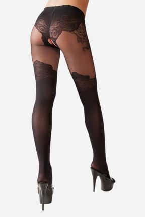 Alle Cottelli Crotchless Tights Lace Pantie S