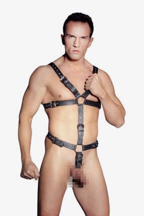 Lingeri Zado Leather Harness For Men Black S-L - Sele med indbygget penisring