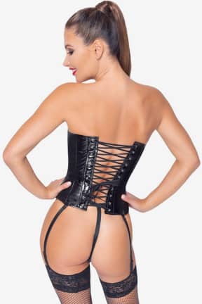 Lingeri Black Level - Vinyl Corset - Black - Blank sort polyestervinyl, klassisk korset-look og forførende detaljer.