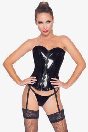 Lingeri Black Level - Vinyl Corset - Black - Blank sort polyestervinyl, klassisk korset-look og forførende detaljer.
