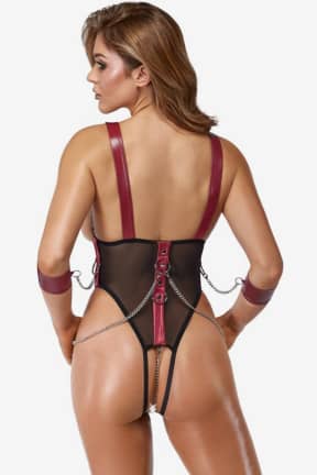Sexet undertøj Cottelli Bondage - Crotchless Body - Åben, pirrende og klar til fræk leg - en bondage-body med kæder, ringe og fristende detaljer.