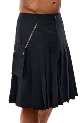 Sexet Lingerie Svenjoyment - Kilt - Black - Markeret, maskulin silhuet med læg og fast linning, der sidder sikkert hele natten. Aftagelig lommepose med kæde og lynlås giver fræk stil og praktisk plads.