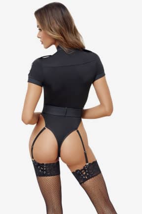 Alle Cottelli - Police Body - S - Blank wetlook med stræk, der sidder tæt og glansfuldt som en uniform. Trevejs lynlås fra krave til skridt giver fræk kontrol, når du vil.