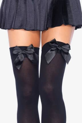 Lingeri Leg Avenue - Nylon Thigh Highs with Bow - Bløde, opaque lårstrømper i nylon giver glat dækning med fræk finesse. Satin-sløjferne sætter prikken over i'et og løfter hvert look.