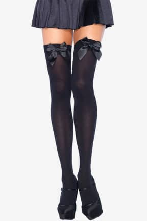 Lingeri Leg Avenue - Nylon Thigh Highs with Bow - Bløde, opaque lårstrømper i nylon giver glat dækning med fræk finesse. Satin-sløjferne sætter prikken over i'et og løfter hvert look.