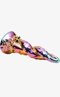 Creature Cocks - Enchanting Rainbow Glass Dildo - Yellow & Pink - Iridescerende glasdildo med kraken-look og spiraltekstur, der pirrer helt tæt på. Fast, nonporøs og klar til temperaturleg - nem at rengøre og så lækker at holde om.