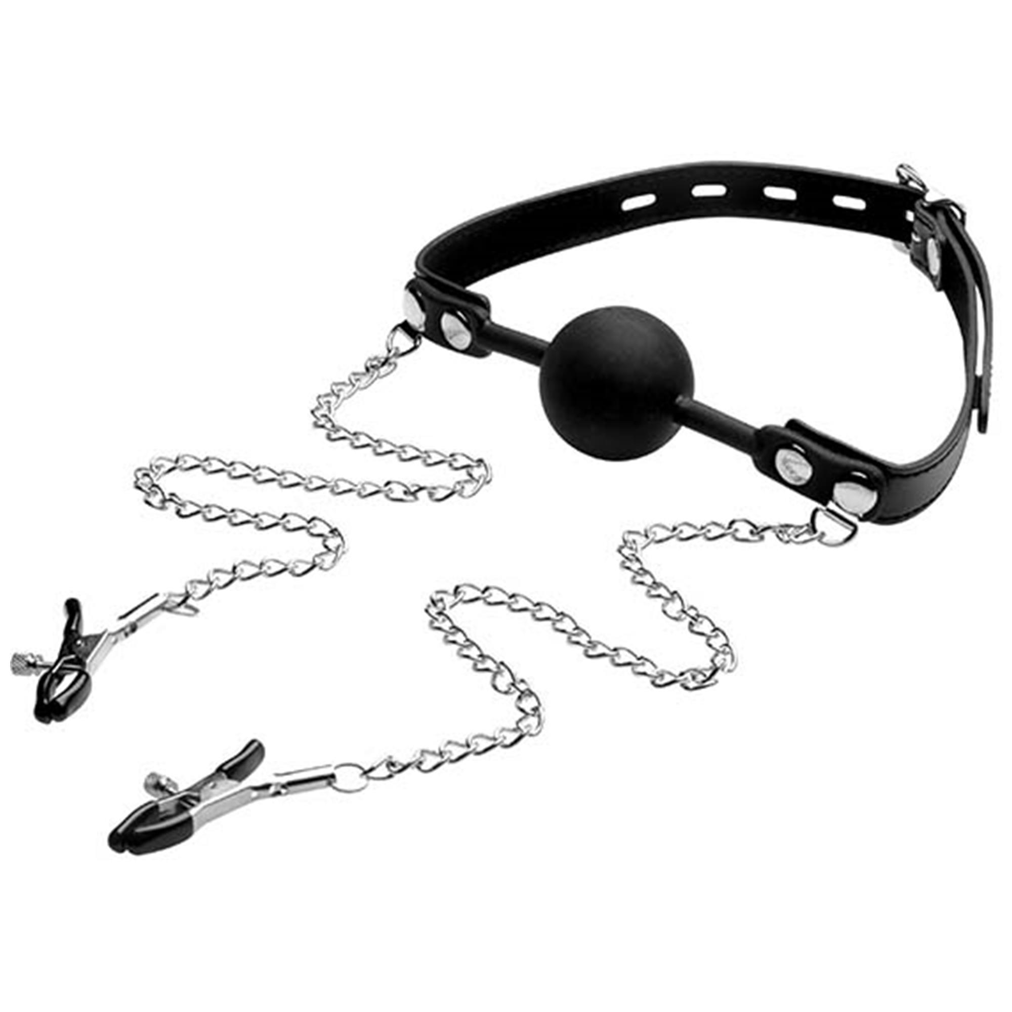 Silicone Ball Gag with Nipple Clamps thumbnail