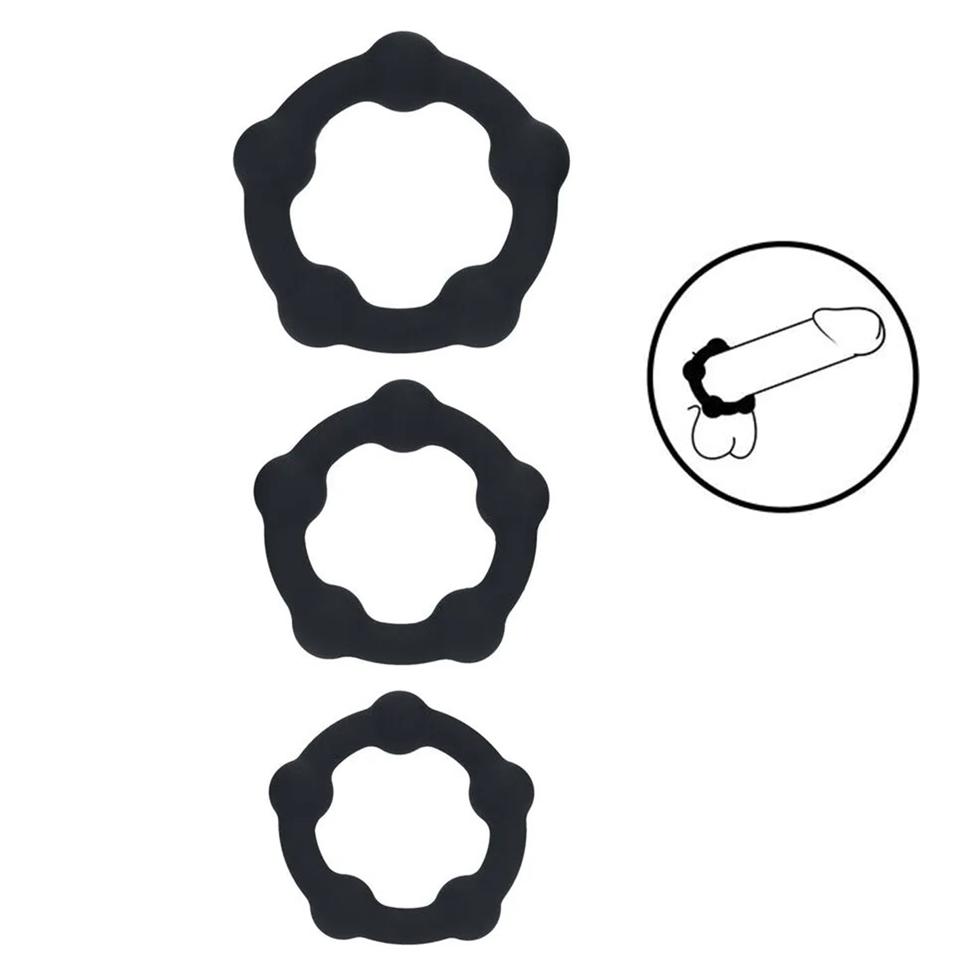 Brug Levelz - Beaded Silicone Cockring Set Of 3 - Black - S/M/L til en forbedret oplevelse