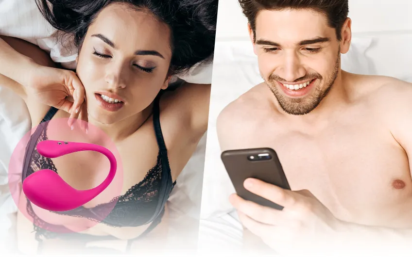 En kvinde med Lush 3 og hendes partner, der styrer den fra mobilen
