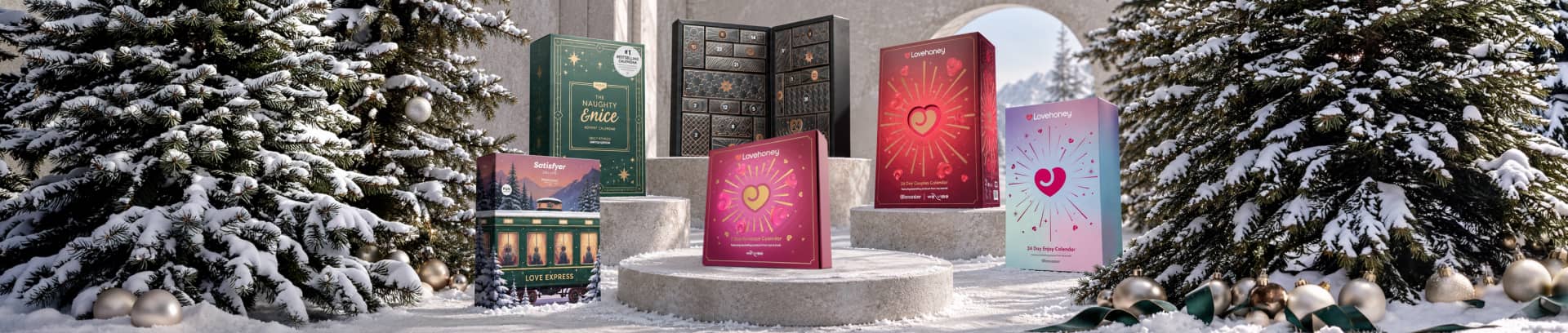 Sexede julekalendere hos Mshop - Satisfyer Deluxe, Lovehoneygroup och Naughty & Nice julkalender 2026